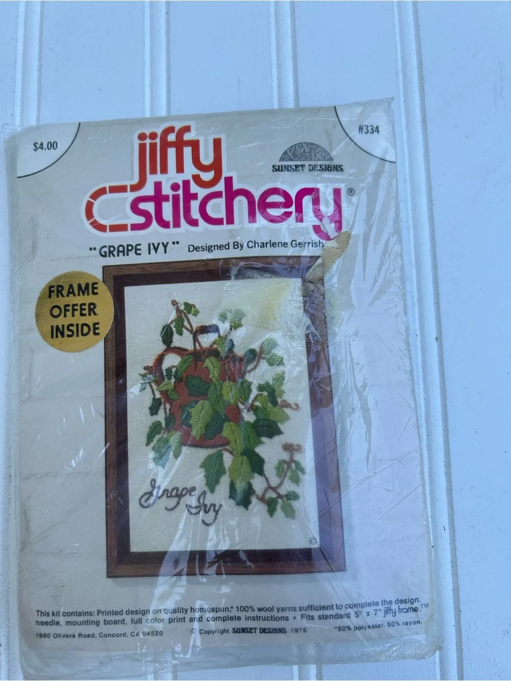 Vintage Stitchery Kit Grape Ivy Home Wall Decor Gallery 1975 Green Brown